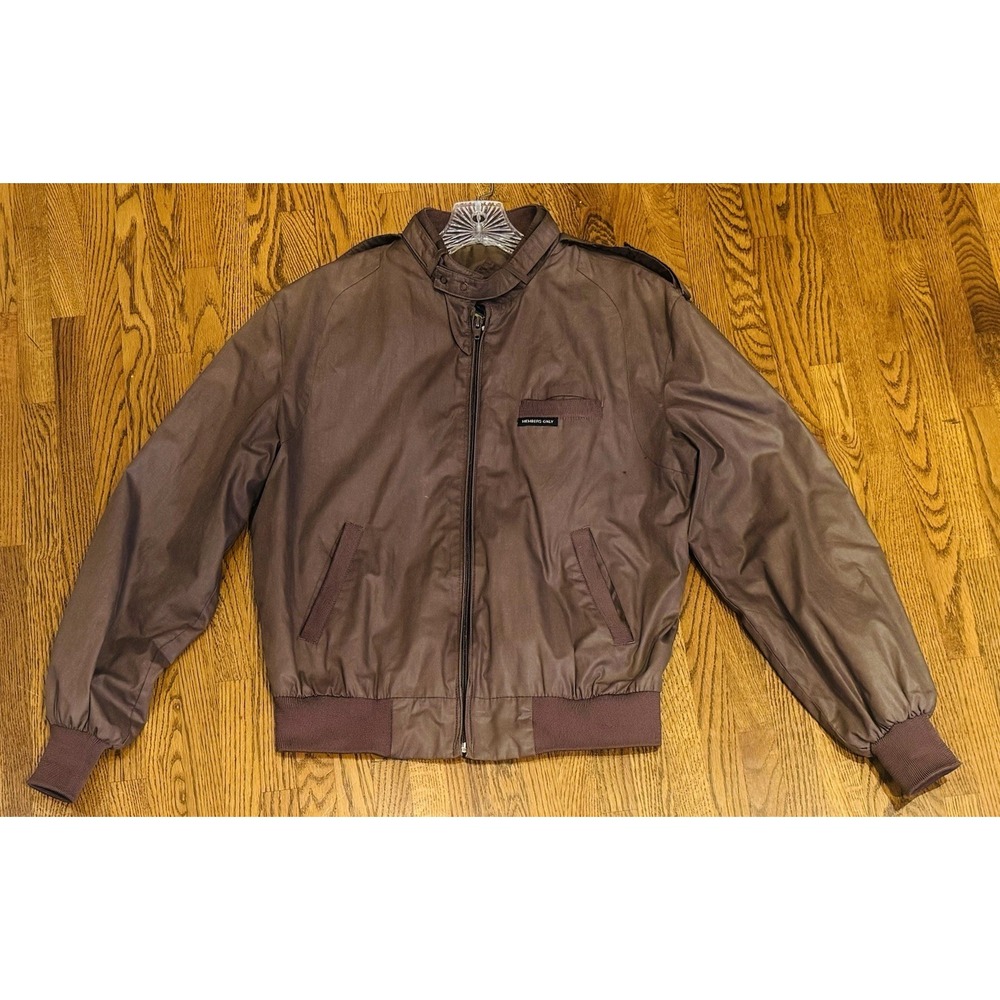 Vintage 80s Members Only Bomber Jacket Brown Men 40 Classic Racer Rainbow Tag